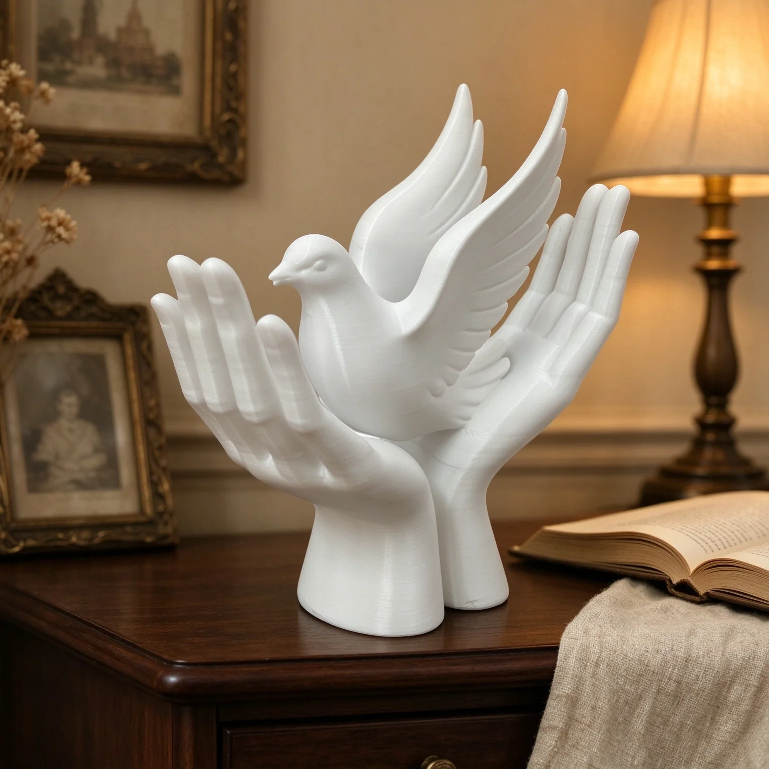Mini Peace Hand Dove Figurine Ornament, Creative Desktop Shelf Home Decor, Ideal Gift for Easter Valentine Mother's Day