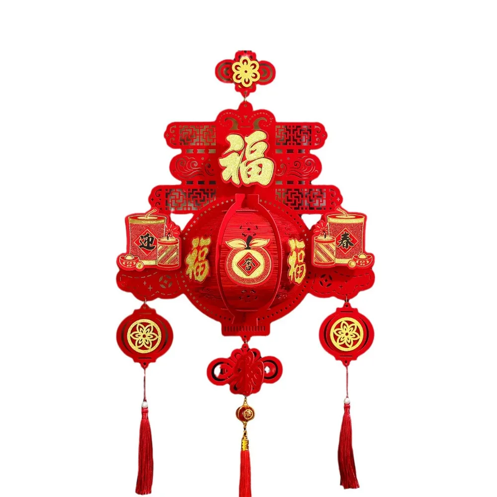 Decorative Flocking Cloth Red Lanterns Hangable with Tassel Traditional Chinese Red Lantern Reusable Flocking Fabric