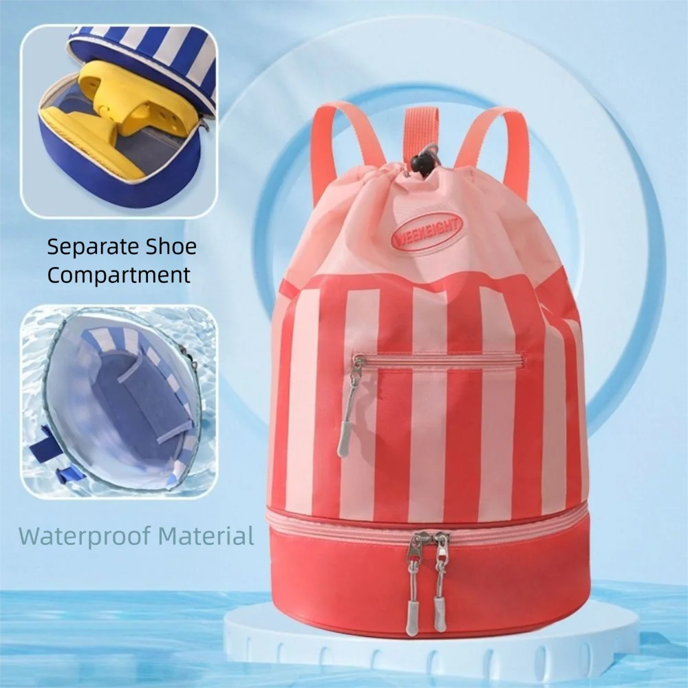

Dry/Wet Separation Children's Swimming Backpack Large Capacity Waterproof Beach Bag Lightweight Striped Beach Backpack