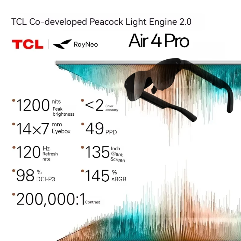 AR Glasses Intelligent 4K Video Capture for Smartphone Switch PS5 1200nits HDR10 Display 135inch Virtual Screen-RayNeo Air 4 Pro