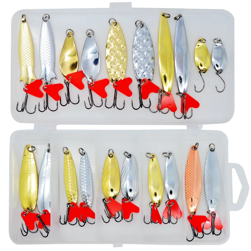 JYJ 20pcs per box colorful 2.5g 4g 5g 4.5g 6g 7g 8g 10g hard metal fishing spoon artificial lure set walleye trout spoon baits