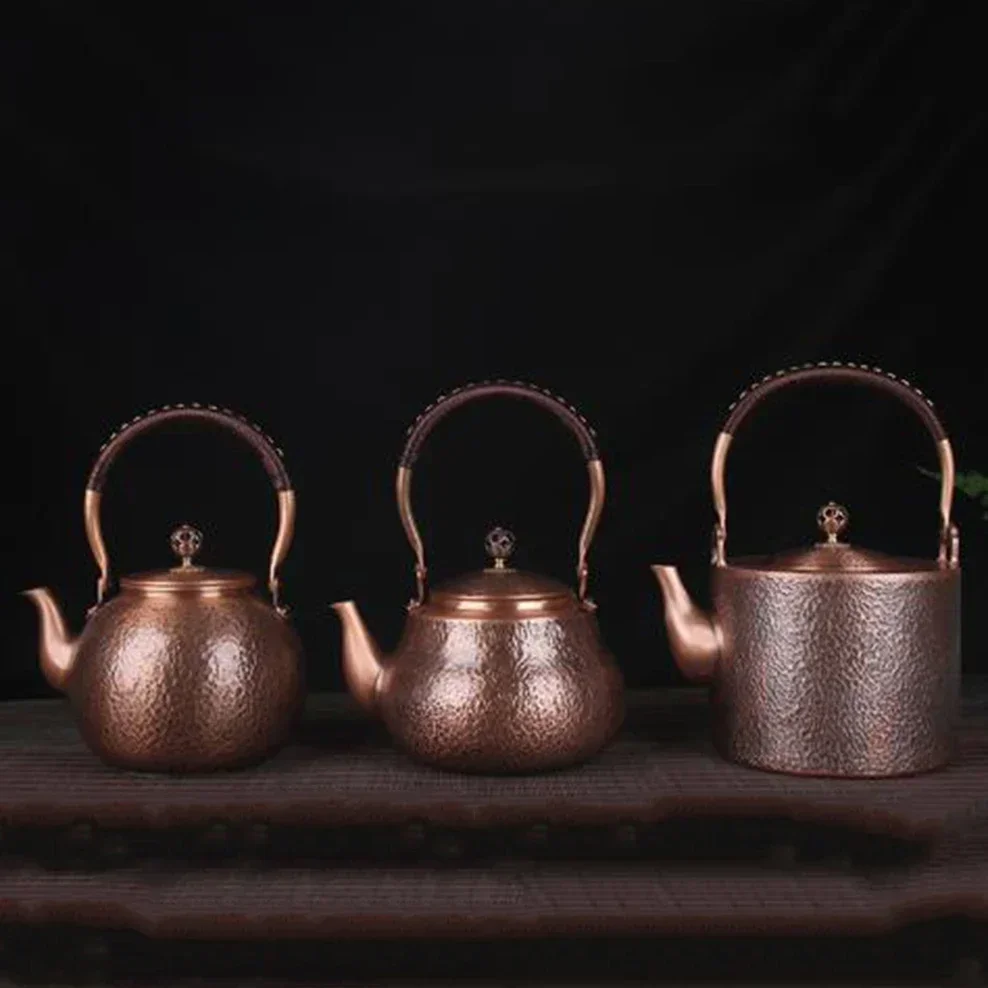 

Antique Copper Kettle Handmade Hammer Pattern, Red Copper Teapot, Thickened Uncoated Kettle, Health Tea Set Crafts