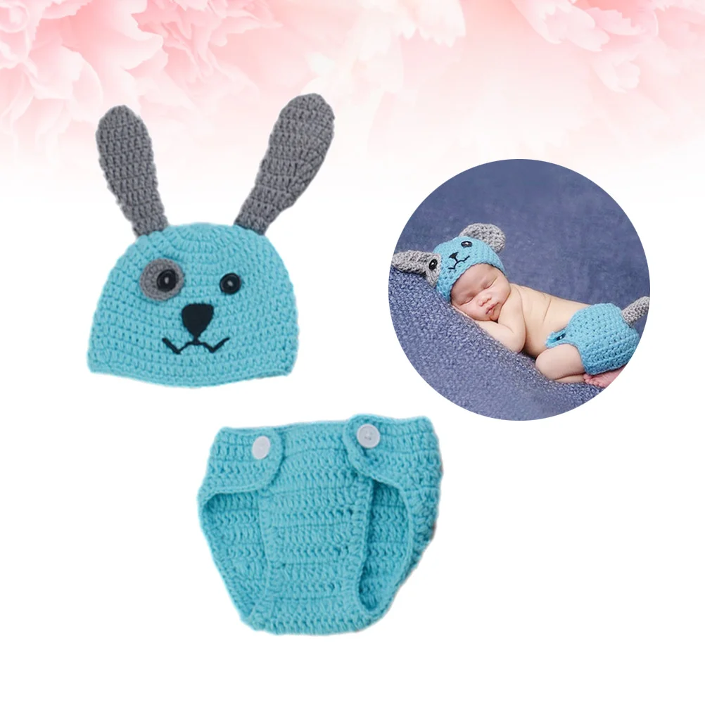 

Baby Photography Props Newborn Boy Girls Blue Crochet Knitted Outfit Unisex Infant Hat Pants Baby Photo Props Newborn Costume