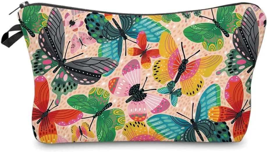 Thickened Sponge Lined Storage Bag Waterproof Polyester Printed Portable Travel Toilet Bag Hair Band Key Change Bag Makeup Pouch