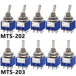 5/10 Stuks, Schakelaars, Diepblauw, Mini,6-Pins, Aan/Uit-Aan-Aan-Aan, Dpdt, Aan/Uit-Knop, 3a/250V, 6a/125V Ac, MTS-202, Schakelaar