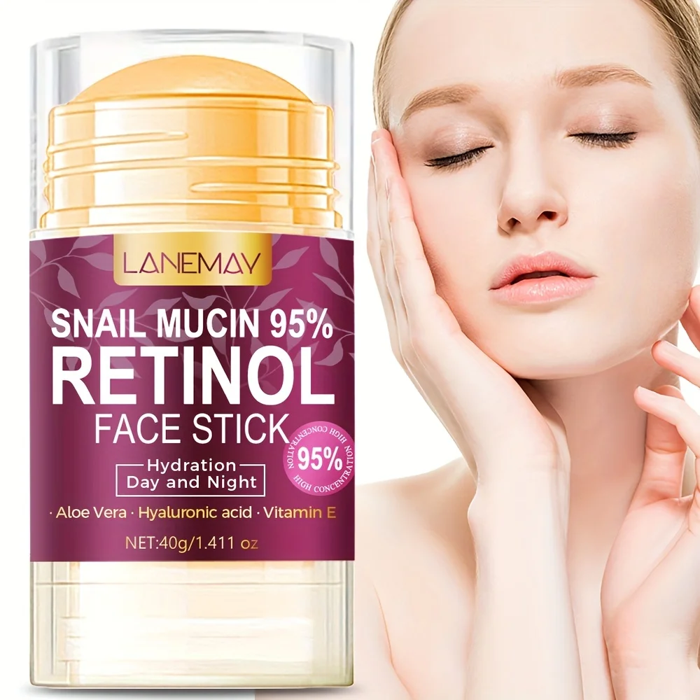 Snail Mucin 95% Retinol Hydrating Face Stick,Hyaluronic Acid, Aloe Vera, Vitamin E, Hypoallergenic, Firming Soothing Moisturizer