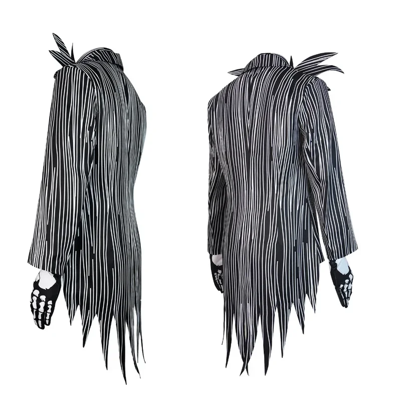 ZA01 Movie Nightmare Jack Cosplay Costume Christmas Horror Skelling Stripe Black Uniform Skeleton Outfit Halloween Carnival Za0@