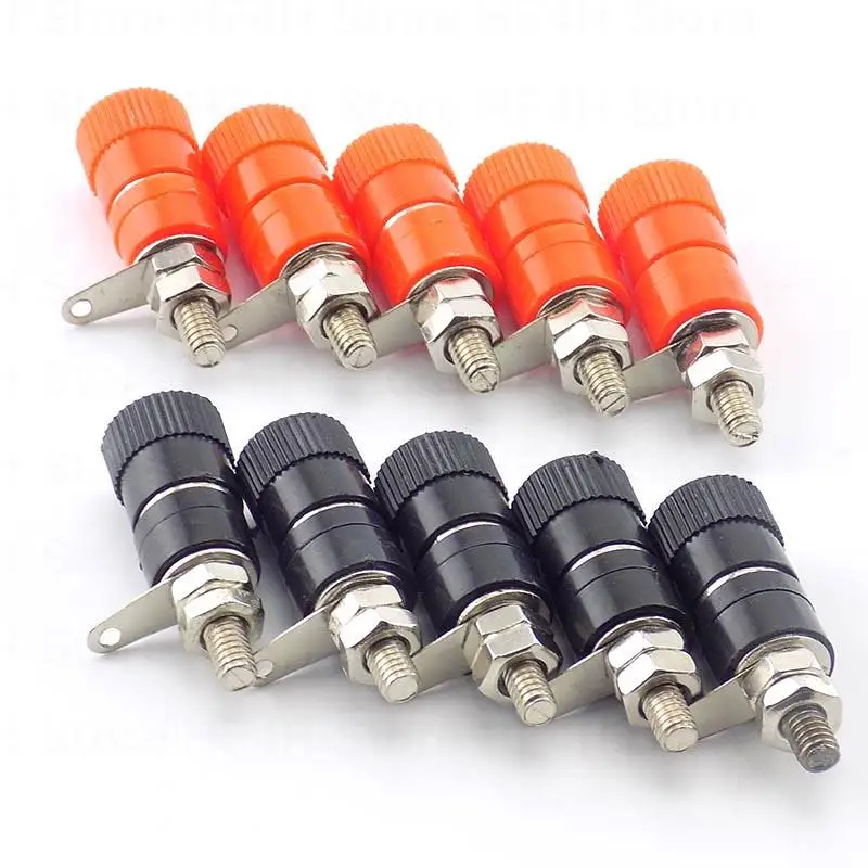 4 10 szt. 4mm Wtyki bananowe Gniazdo Złącze Niklowane Złącze Bananowe z Nakrętką Czerwone Czarne Złącza DIY B4