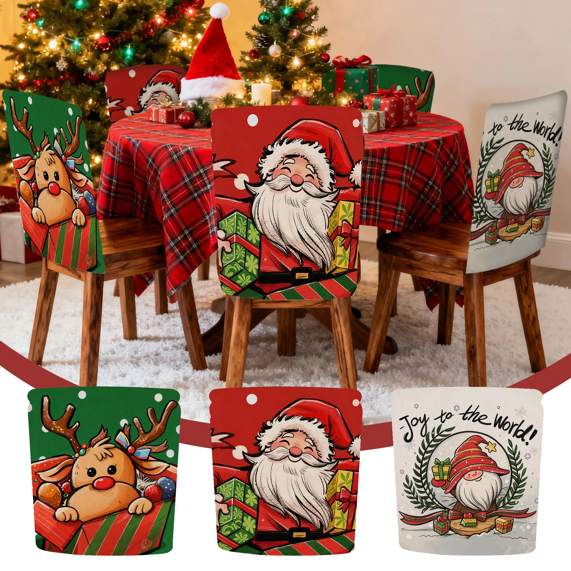 

2/4/6PCS Home Chair Covers Christmas Theme Stretch Spandex Parsons Chair Covers Printed Dining Chair Covers Holiday Home Decor