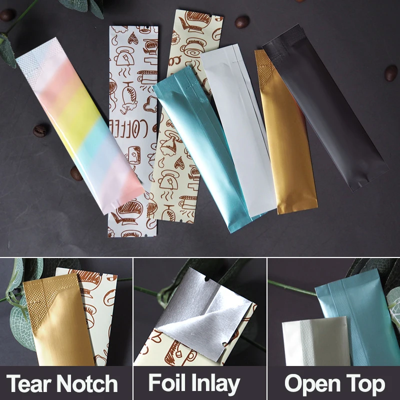 50PCS Open Top Aluminum Foil Bags Coffee Fruit Dried Milk Sugar Honey Powder Disposable Heat Sealing Rectangular Package Pouches