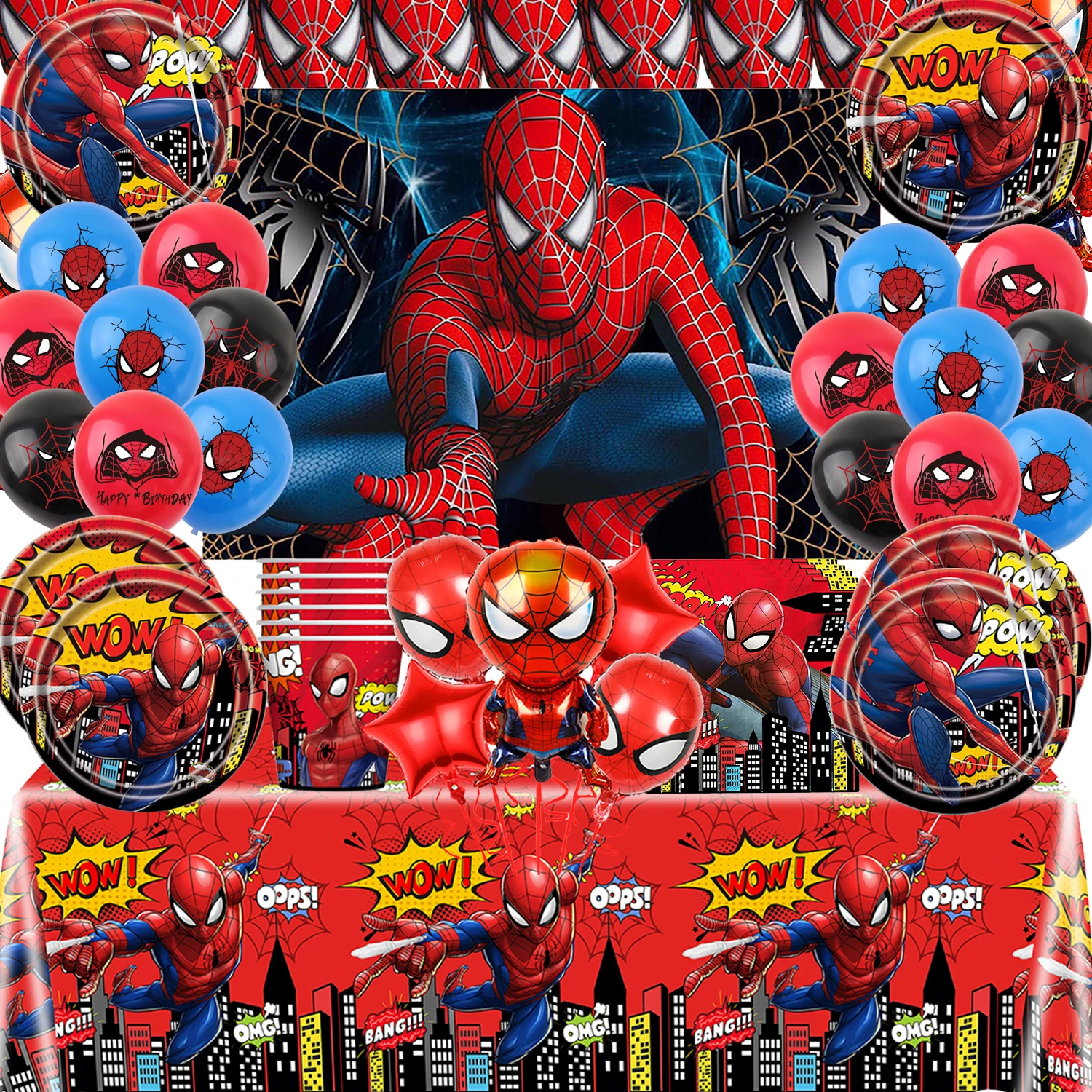 Hot Spiderman Themed Birthday Decorations Disposable Party Tableware Kids Boys Baby Shower Supplies Cake Decoration Party Favors