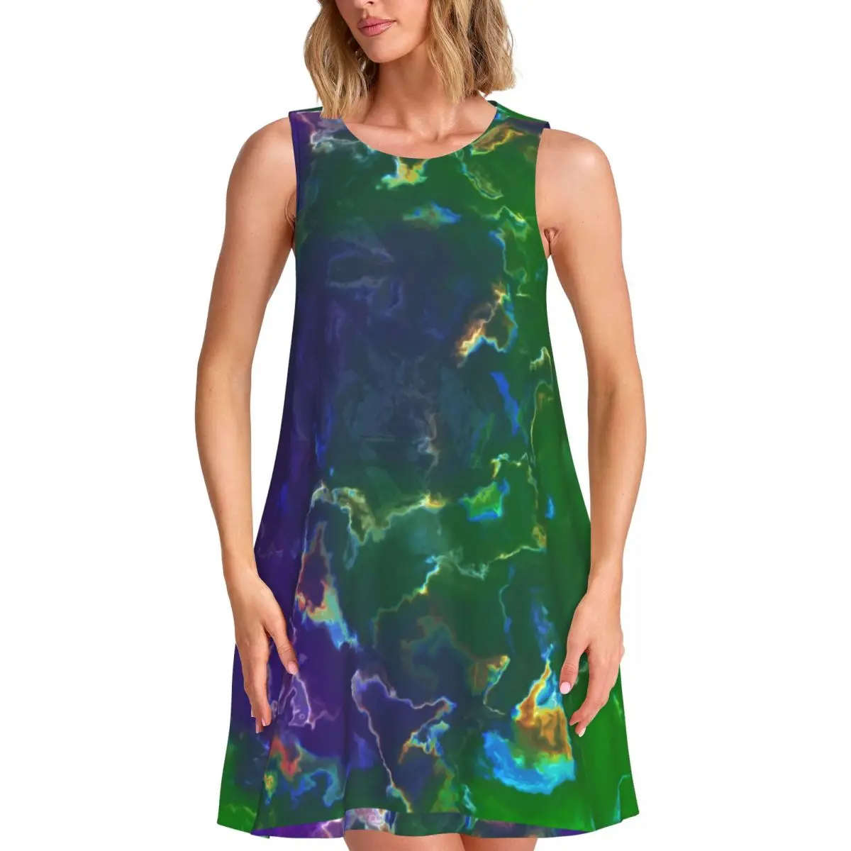 Colorful Splash Tank Dress Abstract ink Print Sleeveless Club Dresses Lady Crewneck Aesthetic Dress Summer Print Vestido Present