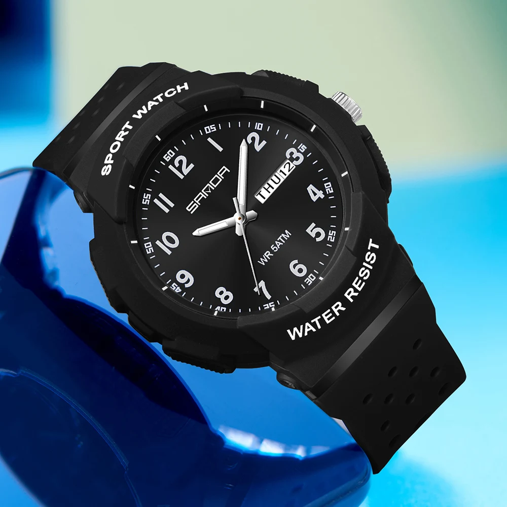 SANDA High‑end Fashion Women Quartz Wristwatch Silicone Strap Luminous Waterproof Calendar Function Elegant Daily Ladies Watch