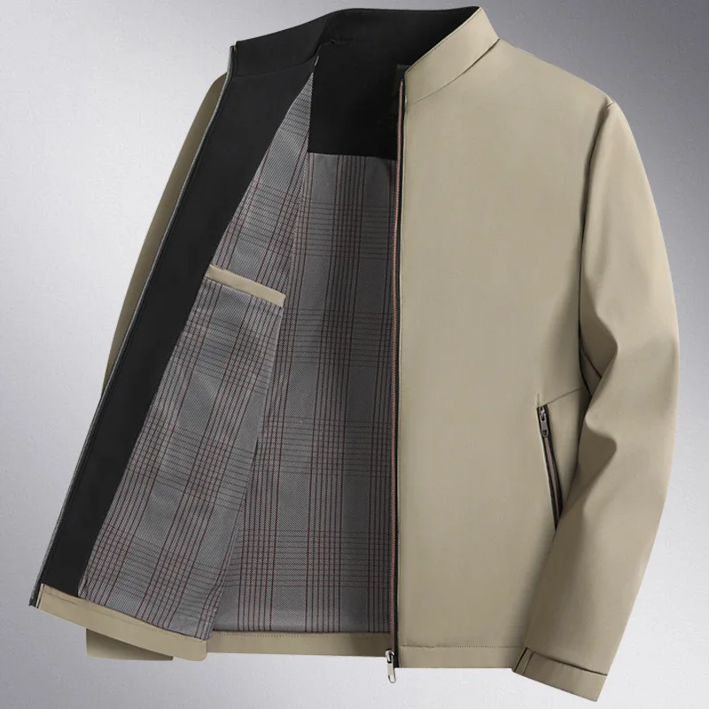 

Men's Stand Collar Jaet Casual Busin Sle for Middle-Aged And ly Autumn Winter New Arrival Polyester Fiber