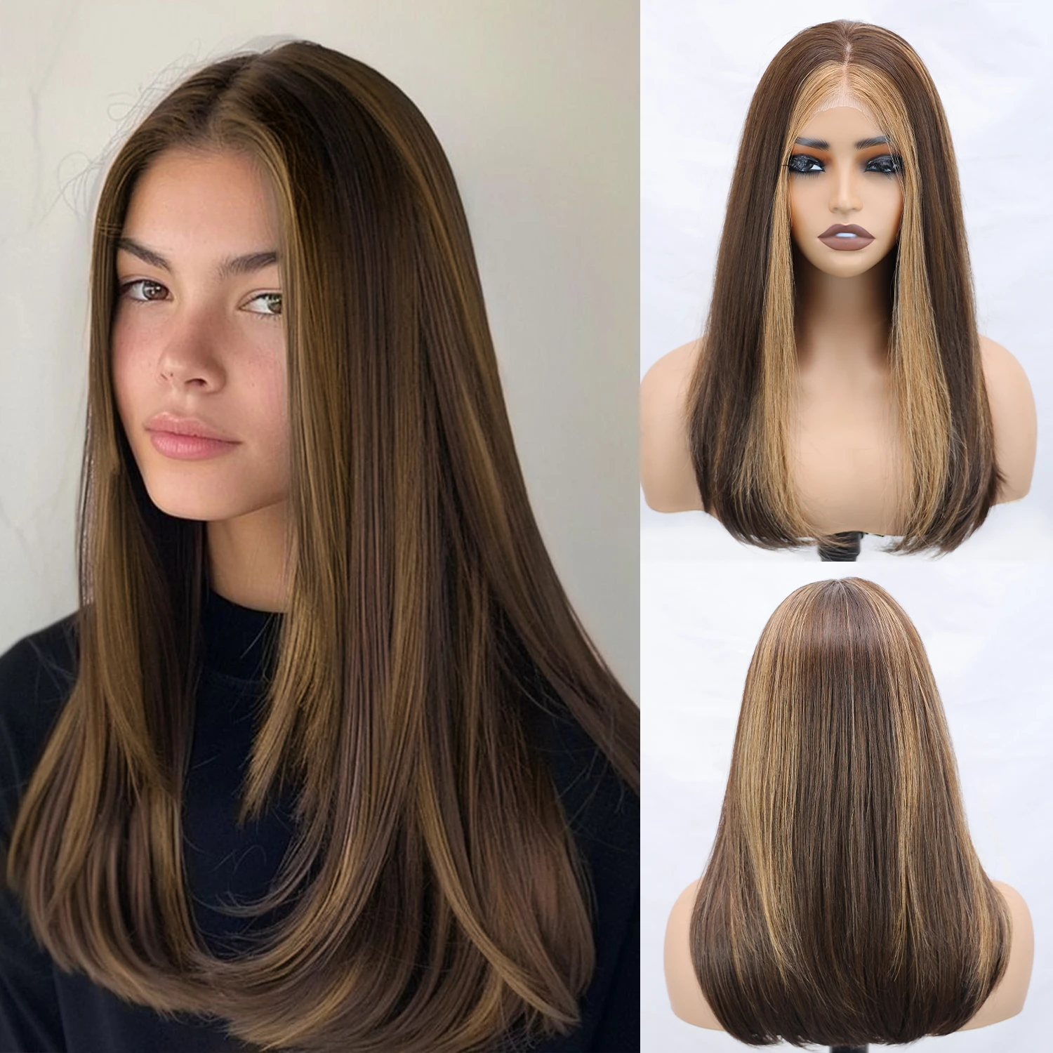 

Синтетический парик Highlight Linen Brown с кружевной передней частью, 26 дюймов, длинный, прямой, многослойный, с HD-кружевом 13x4, предварительно проработанной линией роста волос, для женщин