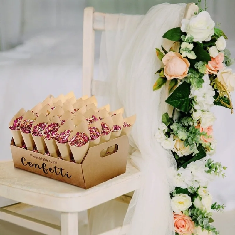 20-120Pcs 100% Natural Wedding Confetti Dried Flower Petal Biodegradable Pop Bridal Shower Party DIY Decoration Rose Paper Cone