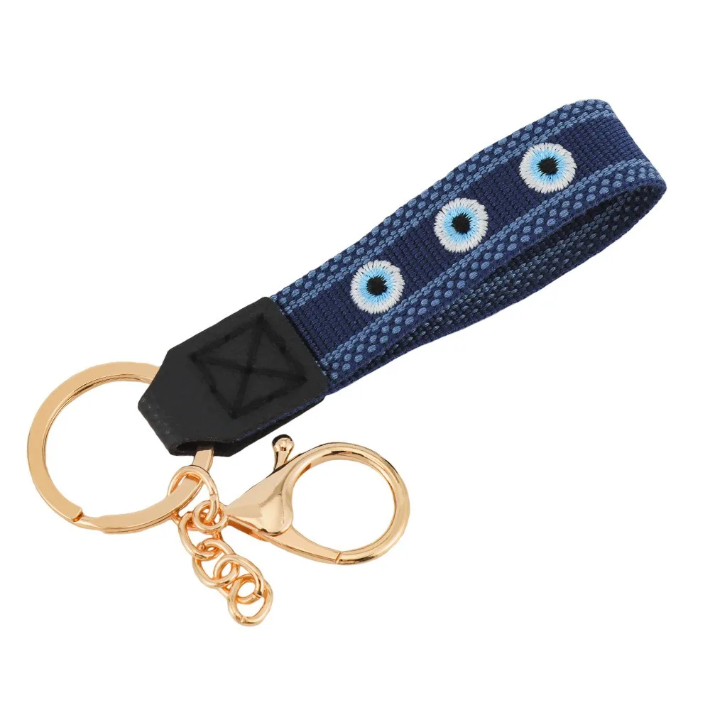 

Anti-Lost Devil's Eye Keychain Hanging Rope Pu Leather Embroidery Lanyard Ethnic Style Exquisite Trinket Bag Braided Rope