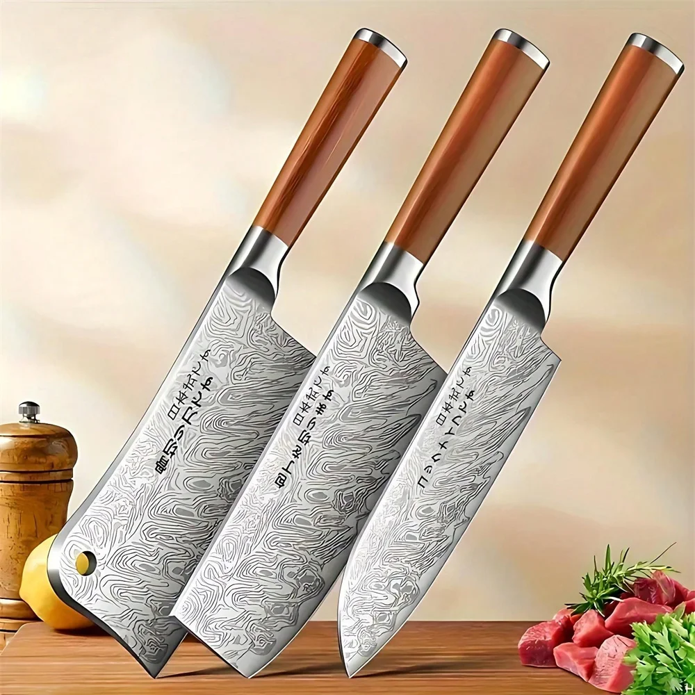 3 Pcs Professional Chef Knife Set, High Carbon Stainless Steel Knives, Ultra Sharp Japanese Style Knife, Forged Cooking Knives