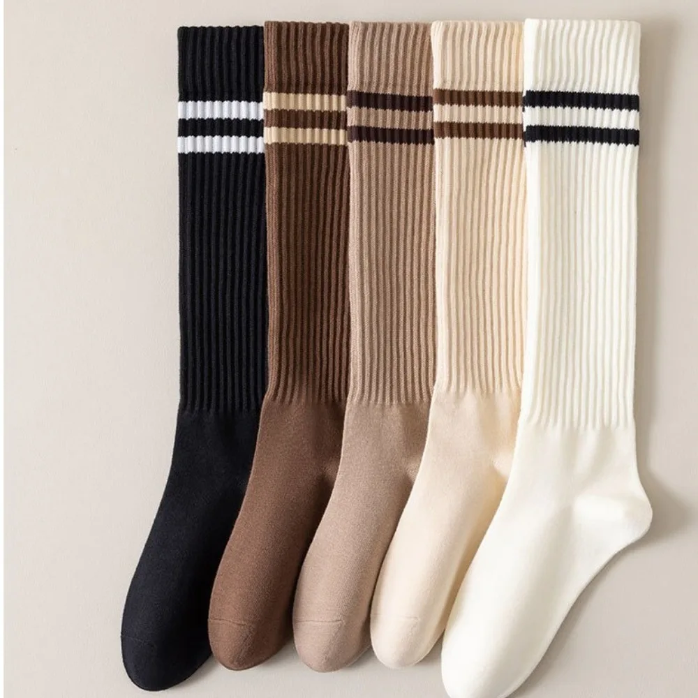 New Breathable Winter Compression Stocking Casual Cashmere Pile Socks Sweat-absorbing Striped Middle Tube Socks Autumn Winter