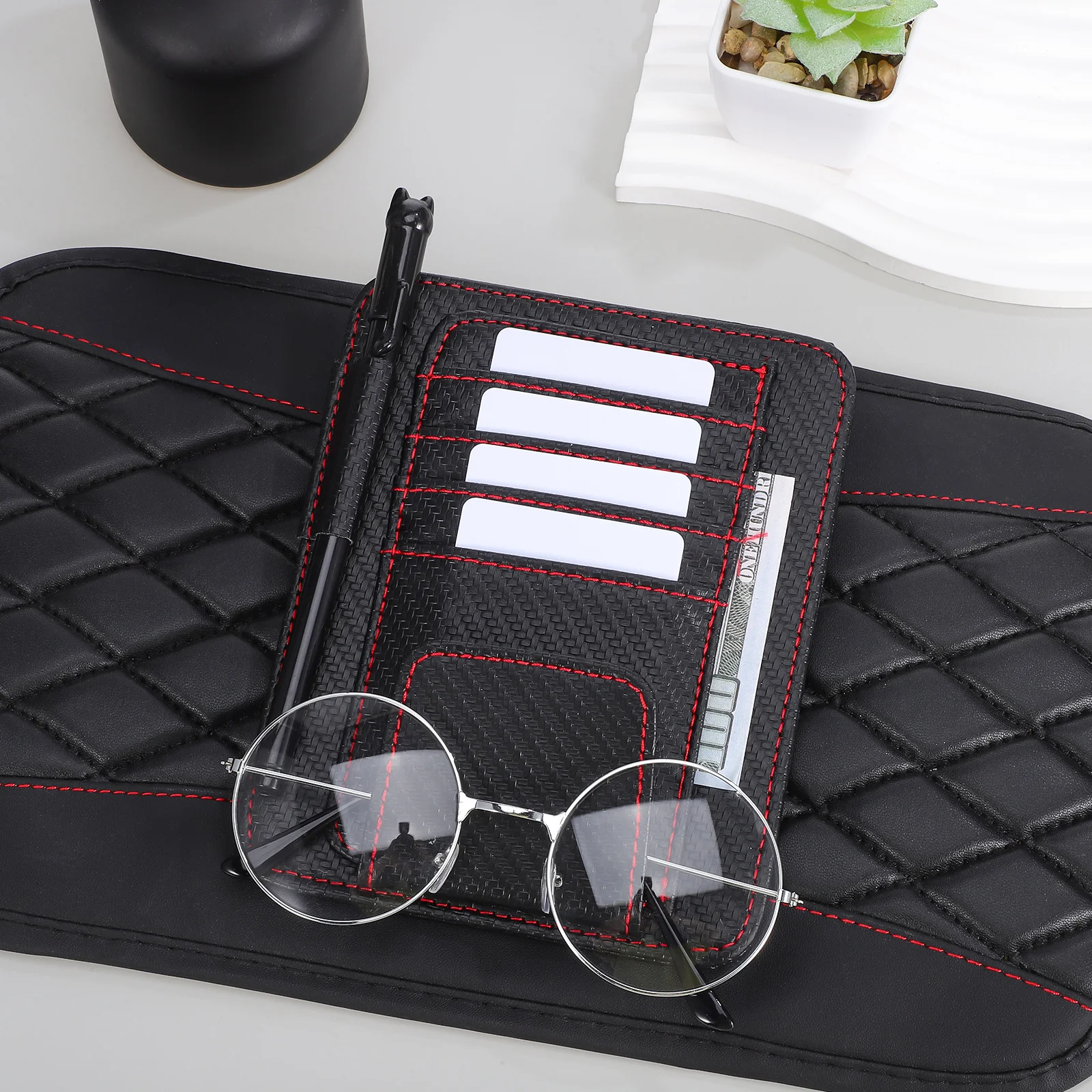 

Organizer Multi-Pocket Storage Pouch Auto Interior Accessories Sturdy Pu Material Magnetic Design For Registration