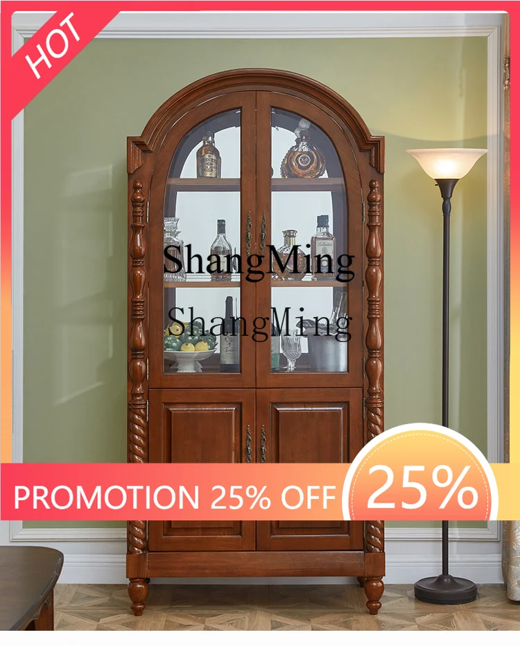 

FG all solid wood dining side cabinet living room locker glass display cabinet