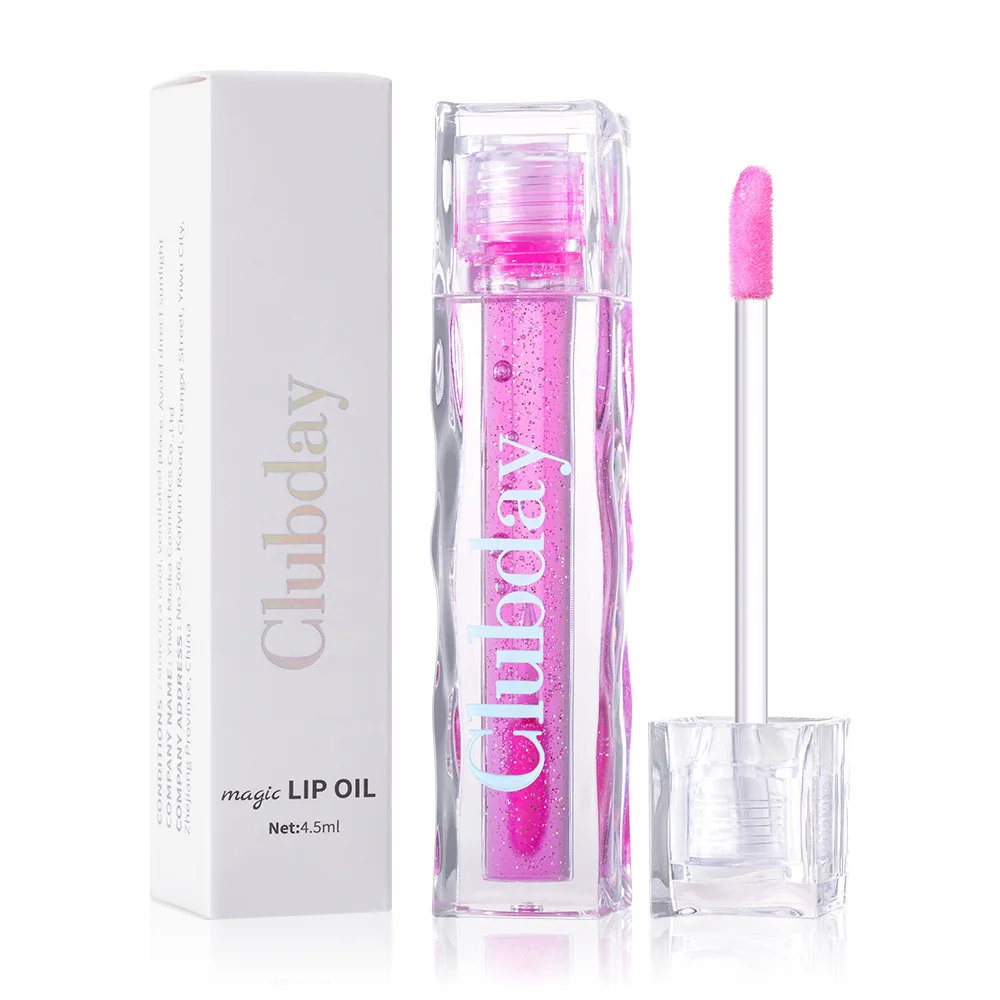 Clubday Brillo de labios con espejo cuadrado, aceite de labios que cambia de color con brillo perlado, lápiz labial voluminoso con sabor a fruta, hidratante y brillante