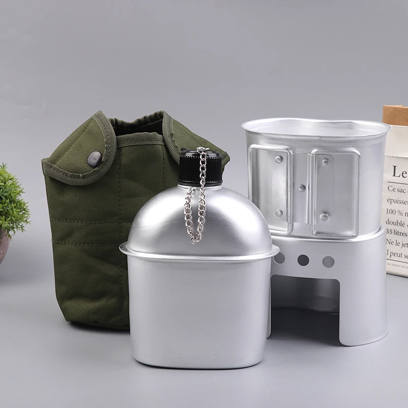 

4Pcs/Set Aluminum Canteen Cookware Alcohol Stove Lunch Box Set Multi-Functional Water Bottle With Grab Handled Cup Canvas Bag