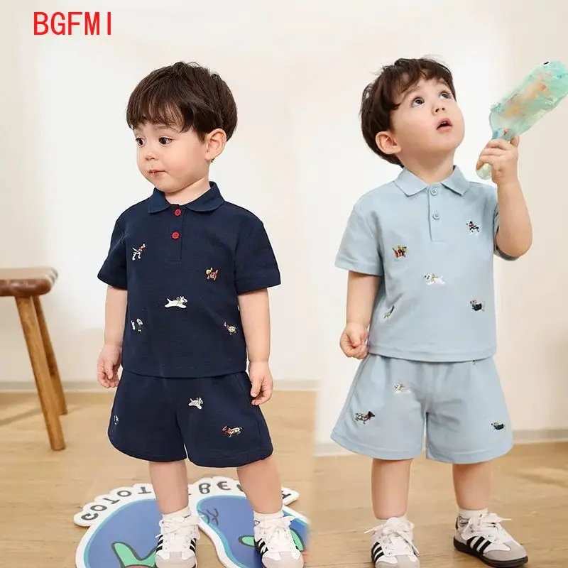 Boys Kid Sports Suit Children's Summer Polo Collar Clothes Boy Casual Striped T-shirt+ Shorts Outfits Baby Summer Two-piece Set