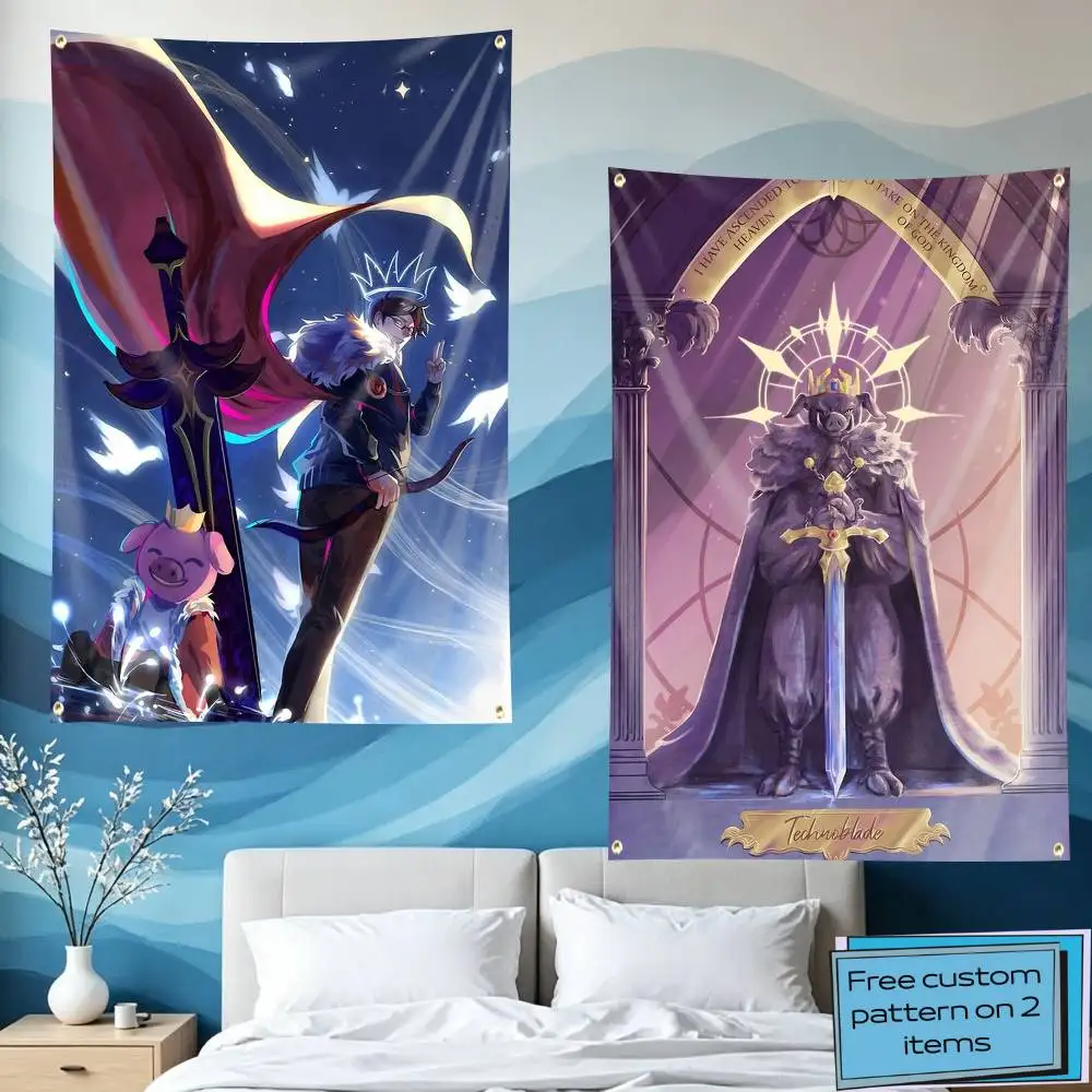 ALEX Pig God T-Technoblade Flag Tapestry Banner for Bedroom Living Room Outdoor Camping Custom Supported