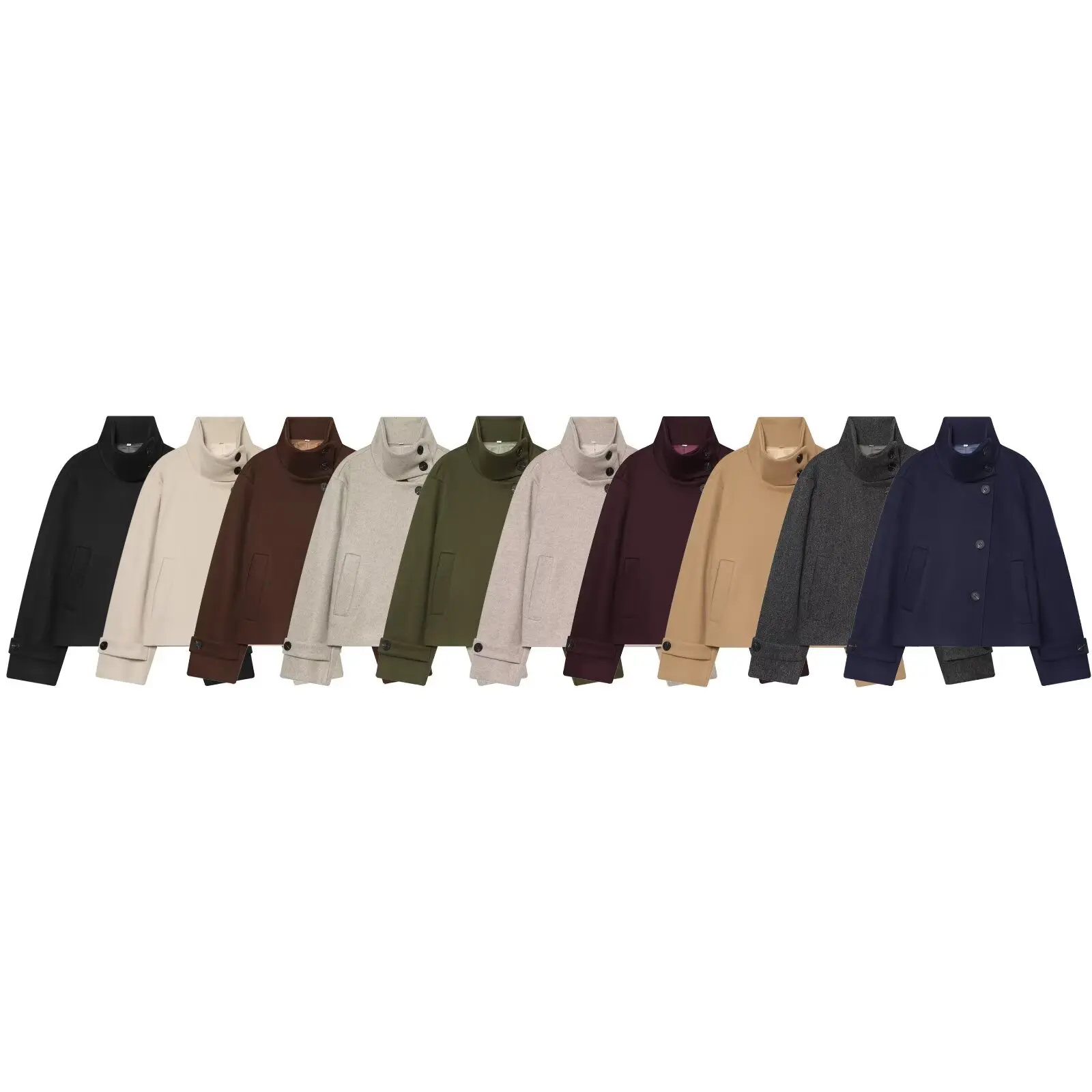 DUOPERI Women Multi Color Asymmetric Placket Cropped Coat High Stand Collar Long Sleeve Female Chic Lady Casual Outerwear