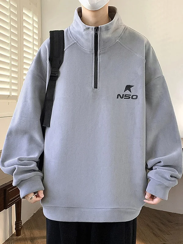 

Утепленная флисовая толстовка с вставками на плечах для мужчин: стильная, с воротником-стойкой, плотная, повседневная одежда для подростков