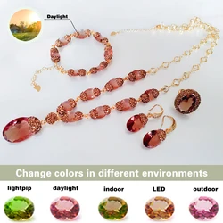 BOCARMAN  Color changing Synthetic sultanite diaspore oval ring earrings bracelet necklace, according to different lighting