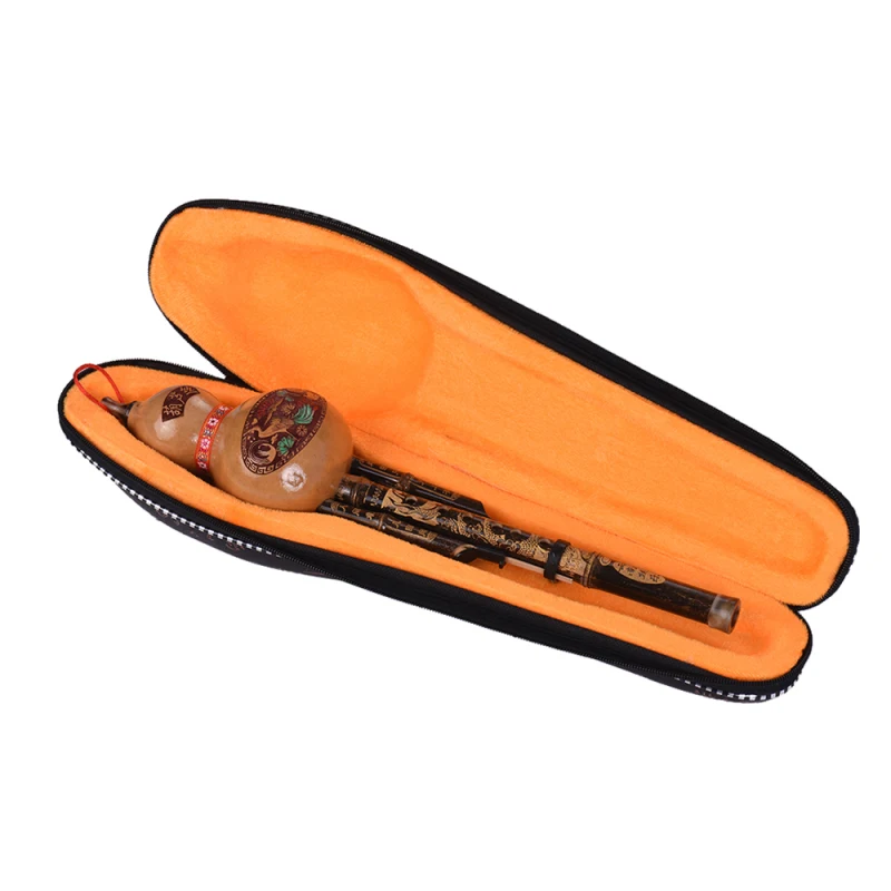 Chinese Handmade Black Bamboo Hulusi Gourd Cucurbit Flute Ethnic Musical Instrument Key of C with Case for Beginner Music Lovers