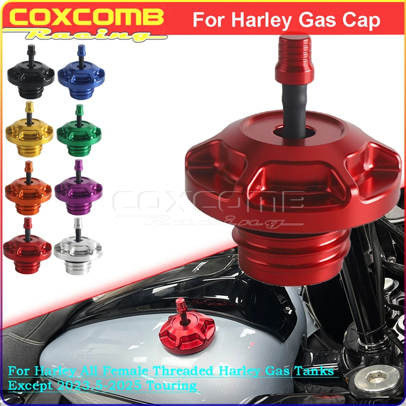Motorcycle Parts Vented Fuel Cover CNC Aluminum Gas Cap For Harley All Female Threaded Gas Tank Except 2023.5-2025 Touring Model