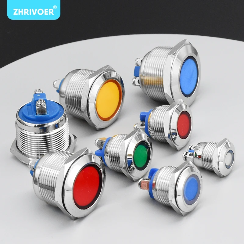 1 unidad 12 16 19 22 25 30mm impermeable IP67 Metal LED luz indicadora de advertencia lámpara de señal piloto cable tornillo Pin Terminal