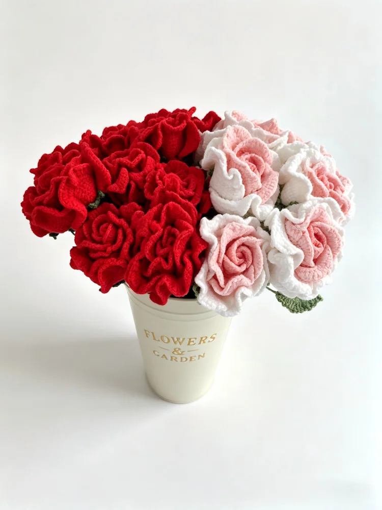 Handmade crochet Thai rose simulation flower home decoration, wedding decoration, Valentine's Day gift for girlfriend, wife