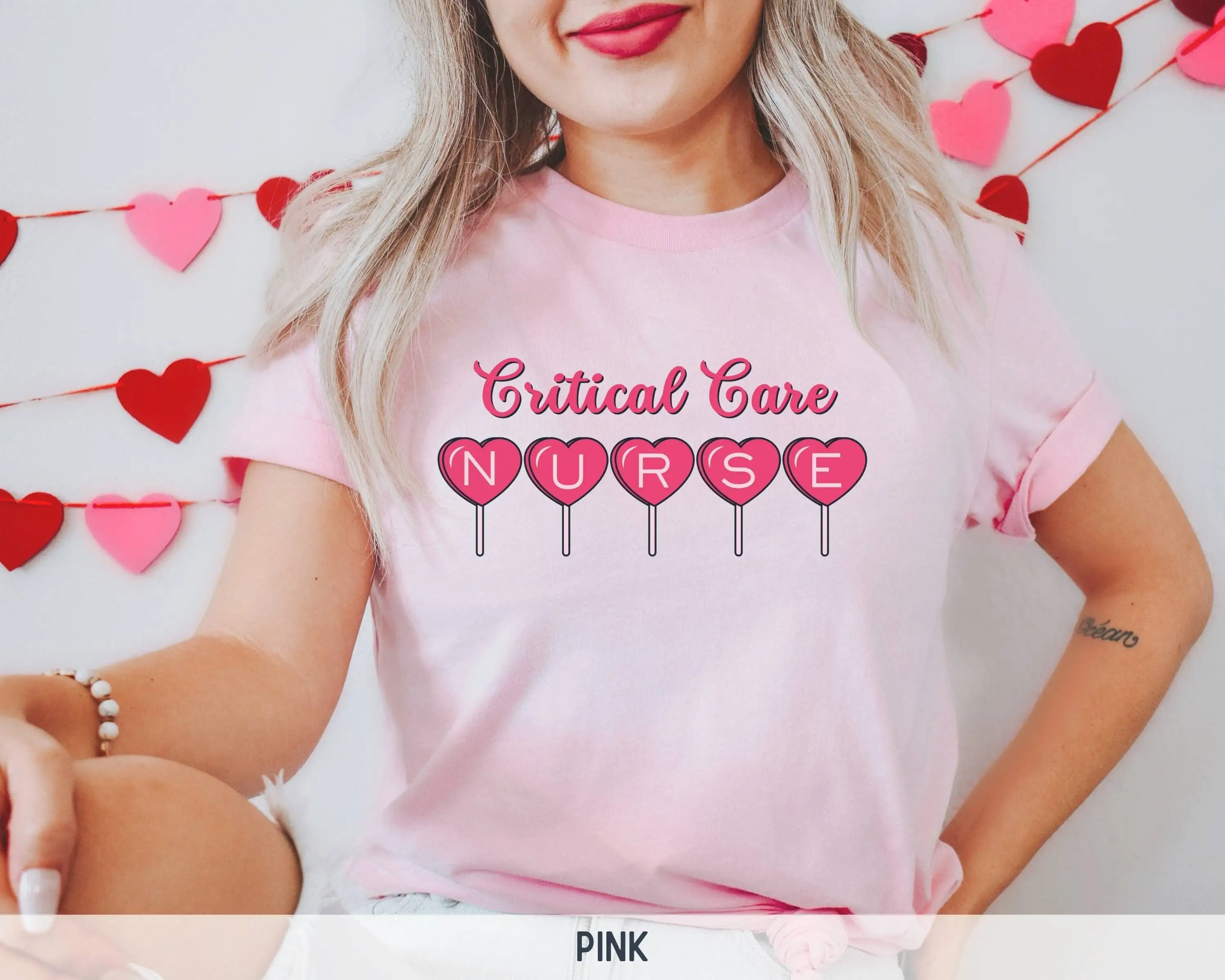 Critical Care Nurse Valentine T Shirt Heart Lollipop Valentines One Loved Icu Ccu Intensive Unit Crew