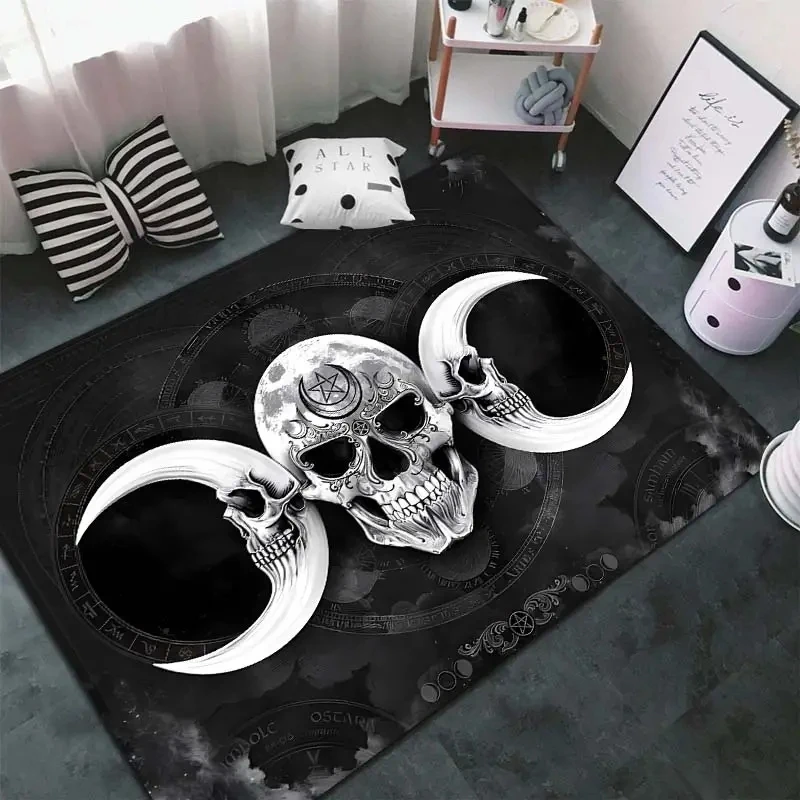 

VIKAMA Halloween Skull Moon Living Room Decorative Rug Sofa Table Large Rug Bedroom Bedside Decorative Floor Mat