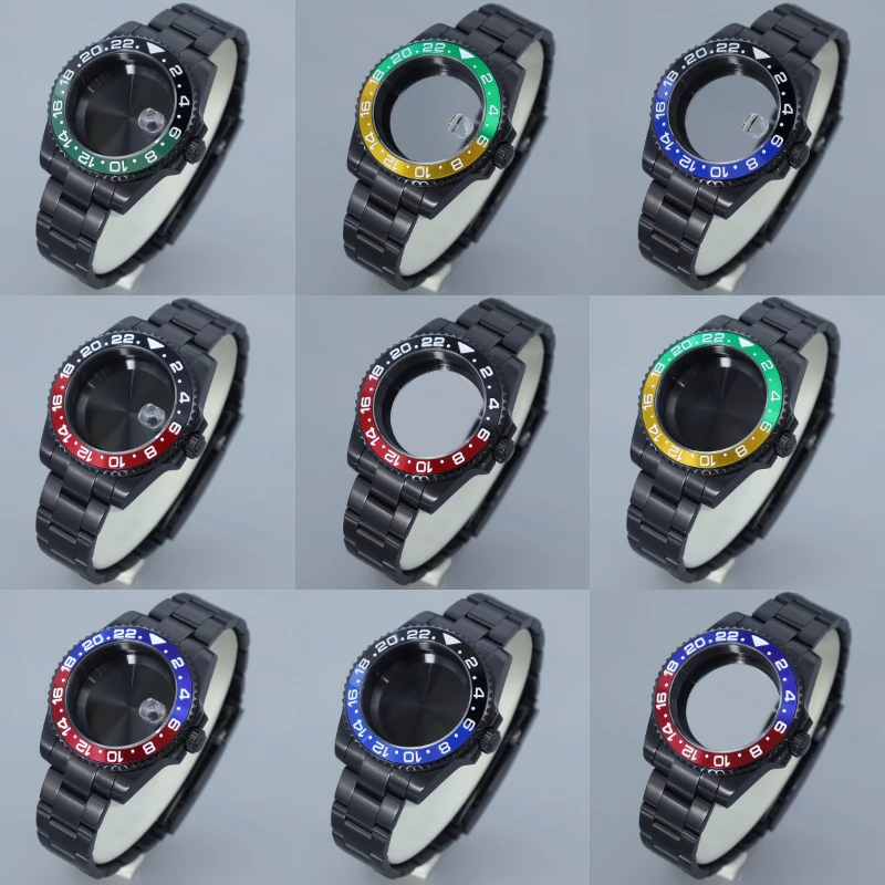 

NH35 40MM Watch Case bands GMT two color Ceramic Insert Sapphire Fit Seiko NH35 NH36 8215 2824 Movement Black watch accessories