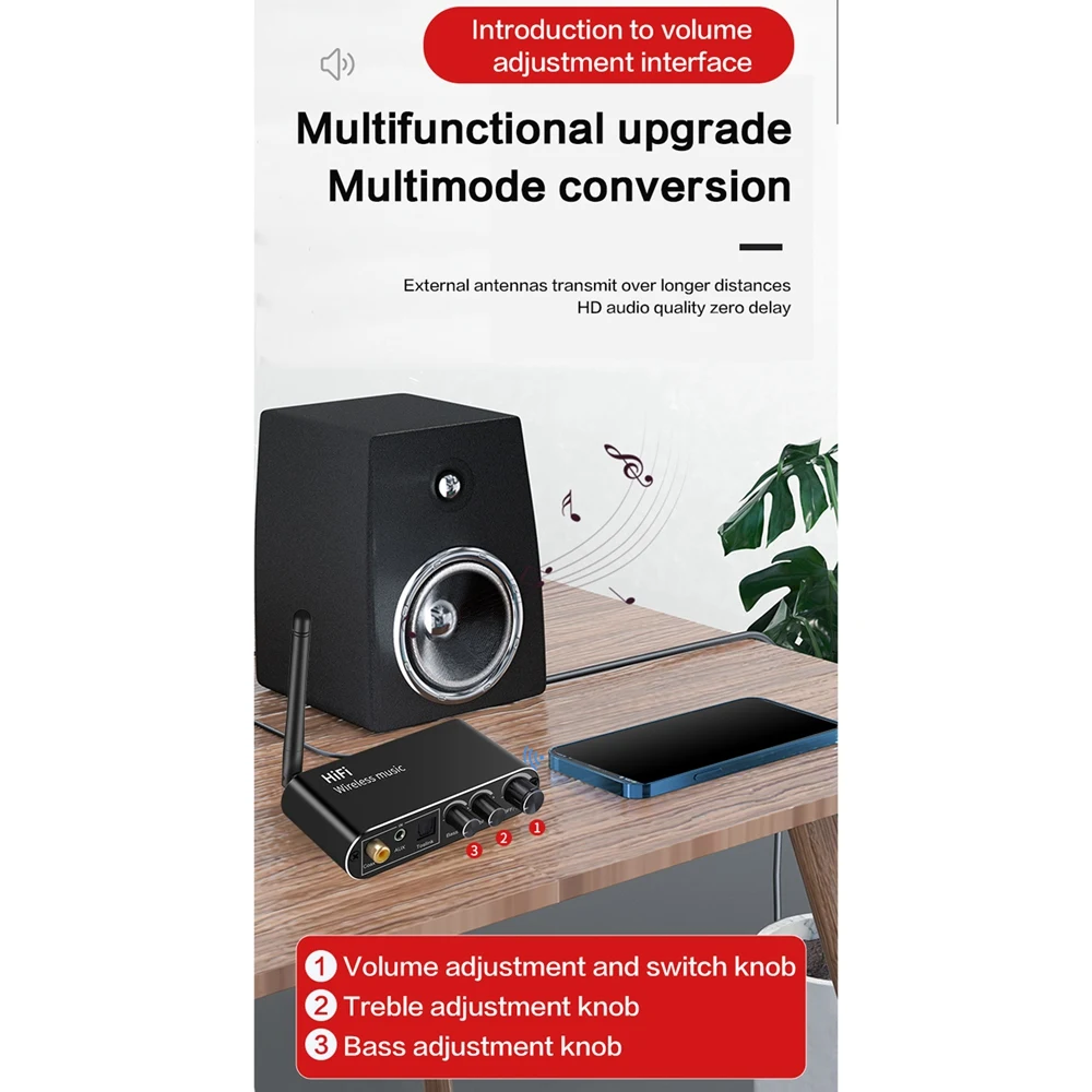 محول رقمي إلى تناظري بلوتوث 5.1 استقبال DAC بصري/محوري إلى AUX 3.5 ملم مخرج صوت مع التحكم في مستوى الصوت