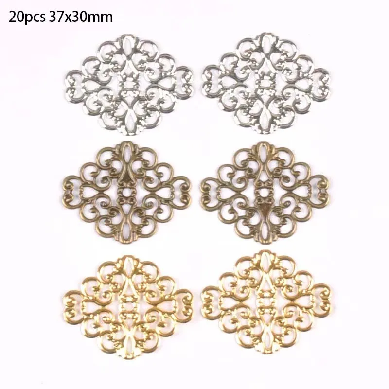 20 sztuk złoto srebro i brąz filigran kwiat okłady złącza metalowe rzemiosła dekoracji DIY odkrycia łączniki 37x30mm YKL0749