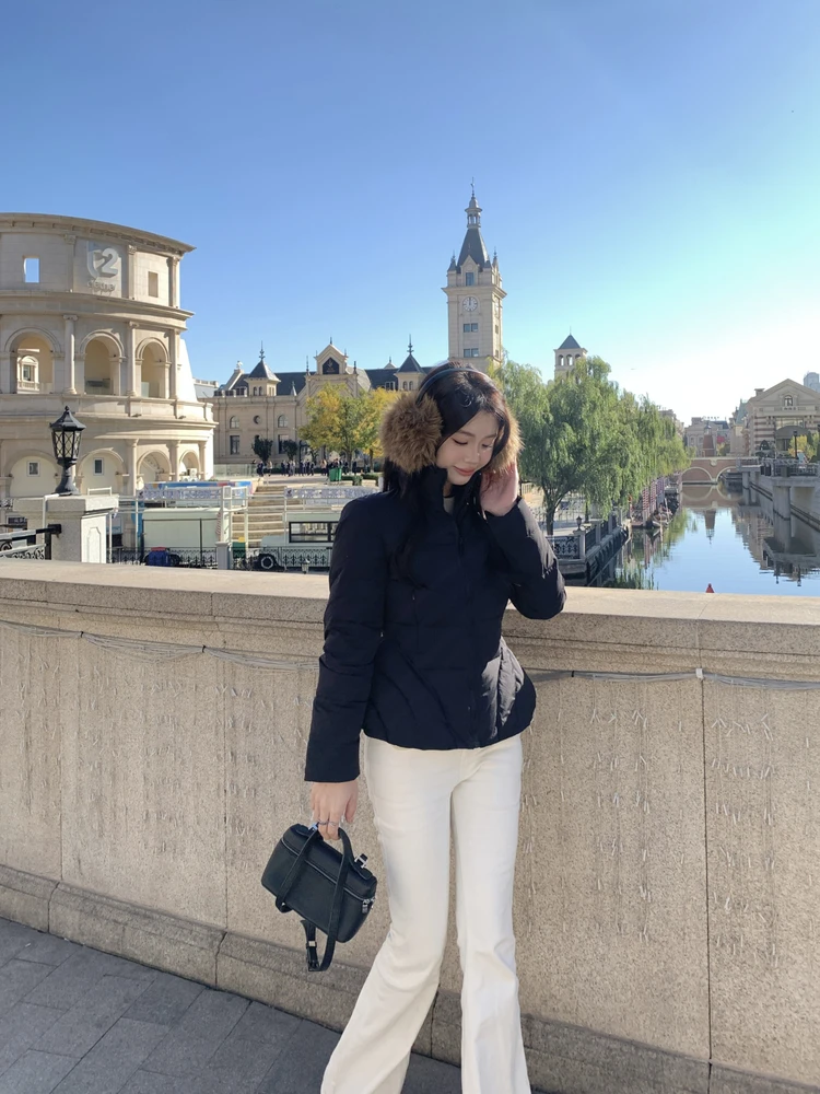 جاكيت نسائي شتوي من Syeee Warmth Card Bla، مبطن بالريش، بتصميم يحدد الخصر، أنيق ومتعدد الاستخدامات، معطف خارجي دافئ