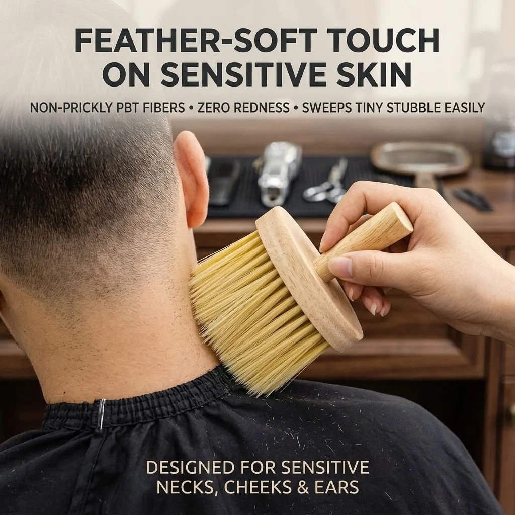 Barber Neck Duster Brush, Wooden Handle Soft PBT Fiber Bristles Hair Cleaning Brush