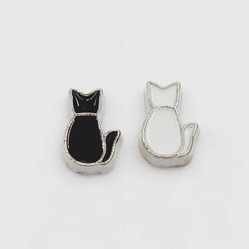 

Wholesale 50pcs White And Black Cat Floating Charms Living Glass Memory Lockets Necklace DIY Jewelry Accessory