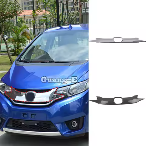 Car Protect Detector Carbon Fibre Trim Front Up Head Grid Grill Grille Panel Molding Frame For Honda Fit Jazz 2014 2015 2016