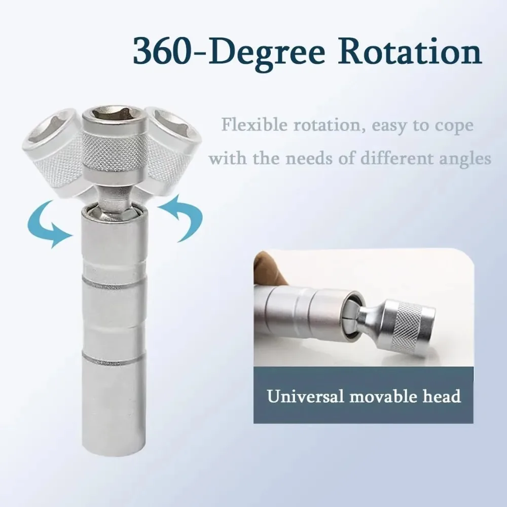3/8inch Universal Joint Spark Plug Socket with Magnetic Thin Wall 12Angle Flexible Socket Car Repair Tool 14mm 16mm 18mm 21mm
