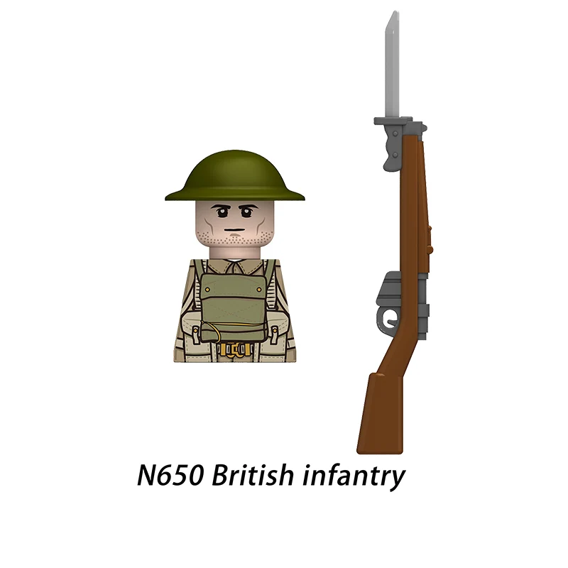 الشؤون العسكرية WW2 بريطانيا المشاة اللبنات نموذج الطوب عمل صغير دمى أشكال لعبة هدية للأطفال