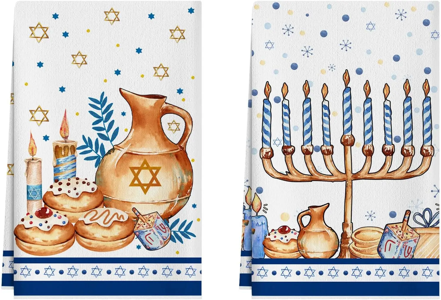 Hanukkah Menorah Star of David Kitchen Dish Towels for Jewish Holiday Decor Super Absorbent Chanukah Kitchen Hand Towels Set