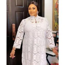 White Lace African Dresses for Women Evening Wedding Dress Africa Clothing Ankara Dashiki Dubai Abaya Kaftan Loose Boubou Gown