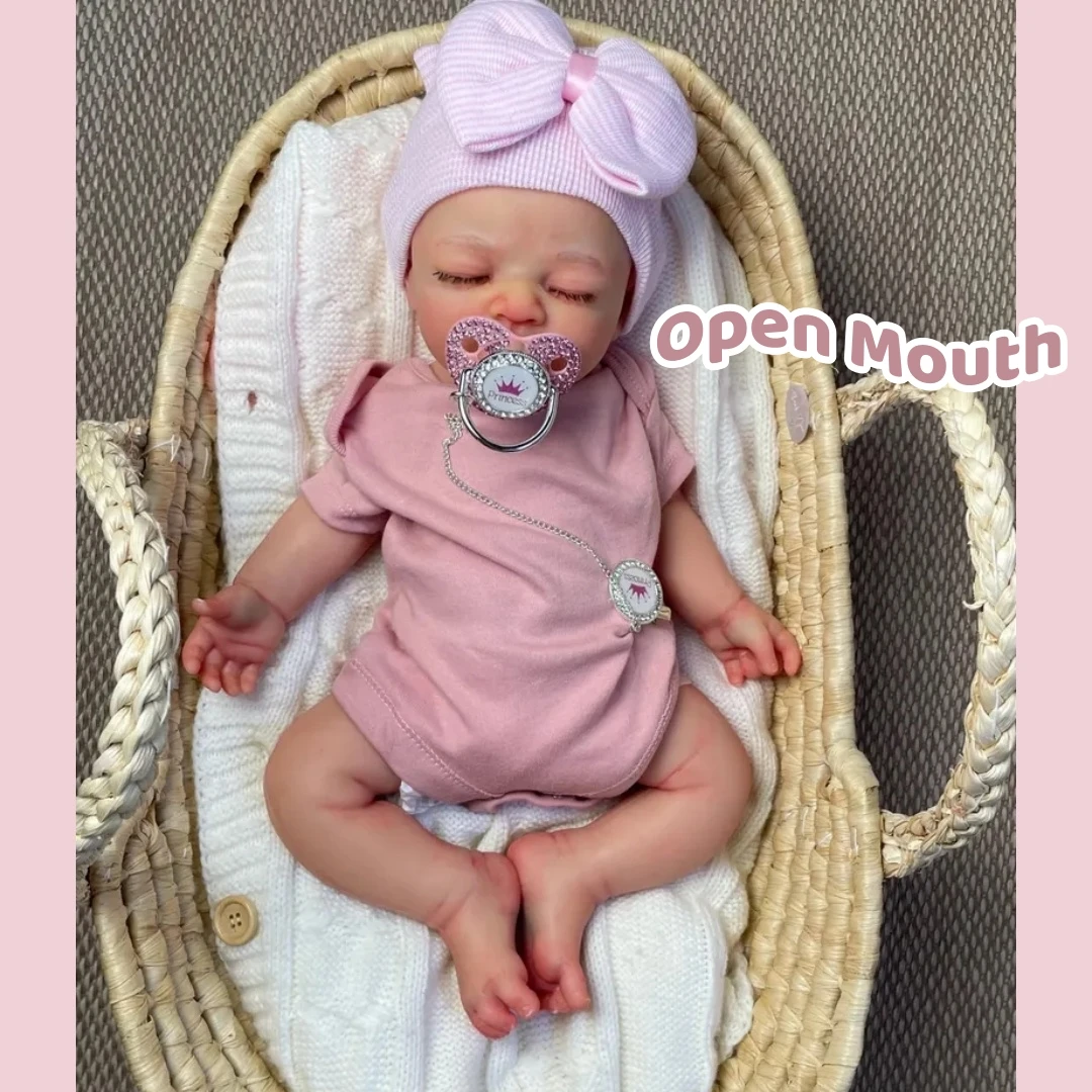 42 cm Open Mouth & Cleanable Full Soft Silicone Reborn Doll, 3D Hand-Crafted Lifelike Real Skin, Bebe Reborn De Silicona